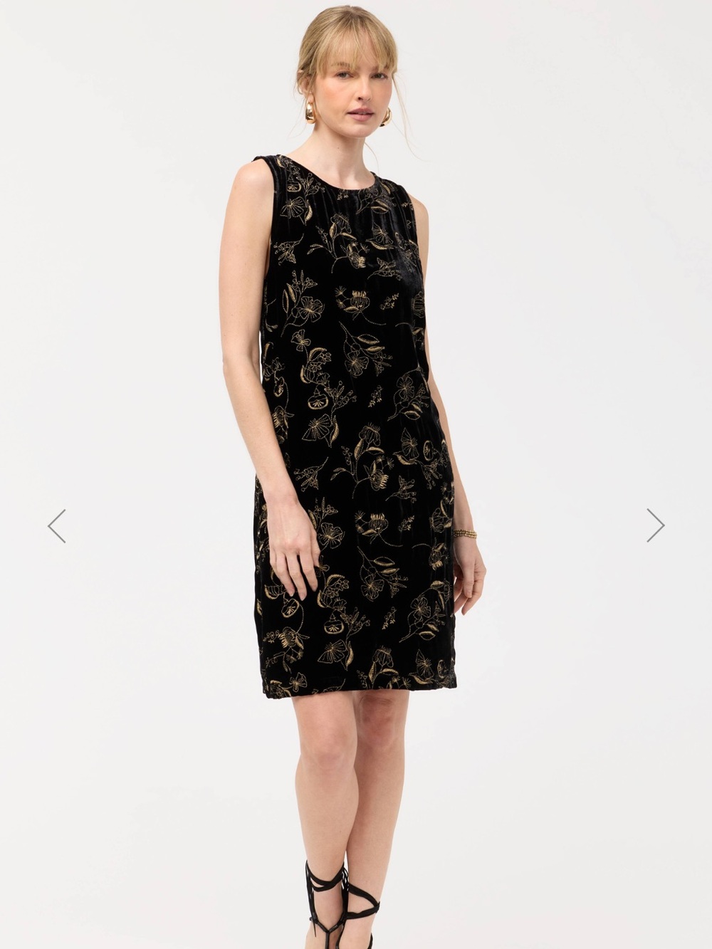NWT Johnny Was Sleeveless Black Velvet Tank Keyhole Dress with Gold Floral Print